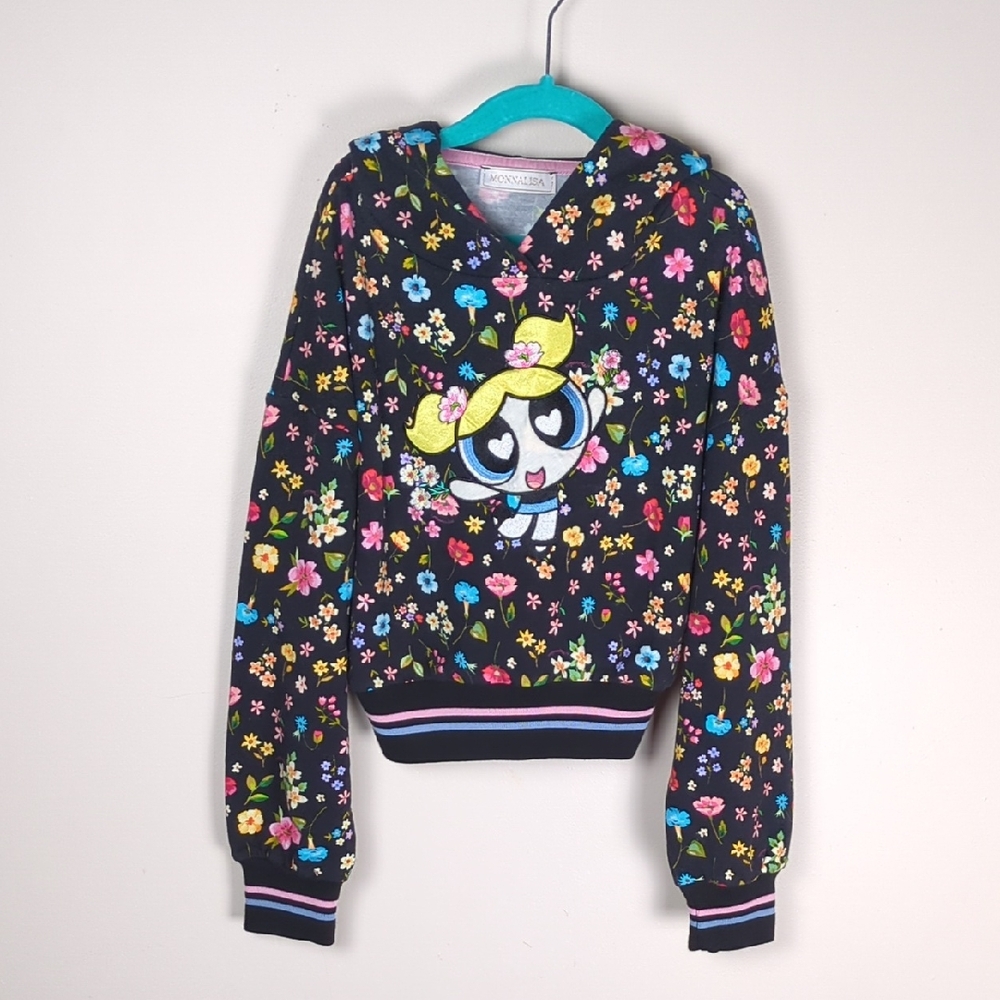 MonnaLisa Girls Floral Powerpuff Cropped Hoodie Size 10